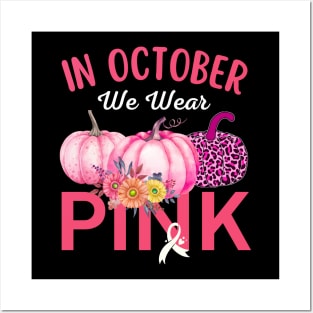 Cute Pink Pumpkins Breast Cancer Awareness Month Posters and Art